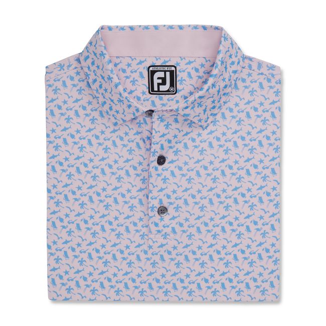 Camicie Footjoy Ginnastica Fit Beach Print Lisle Self Collar Uomo Rosa Blu | TOAVGCD-04