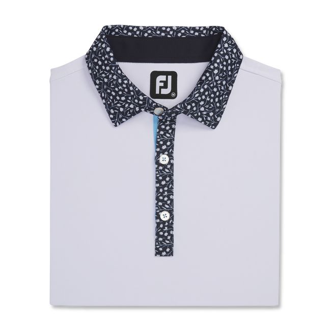 Camicie Footjoy Pique Tulip Trim Stretch Lisle Collar Uomo Bianche Blu Marino | LOTMDNA-53