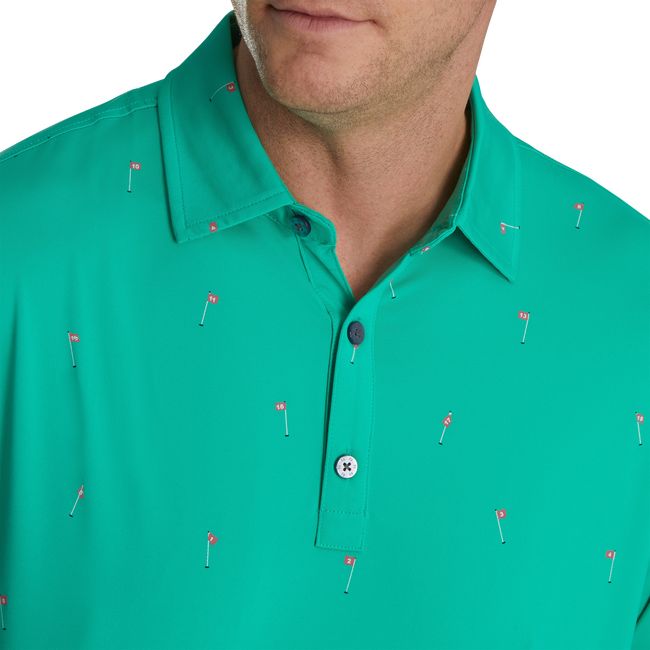 Camicie Footjoy 18 Holes Print Lisle Self Collar Uomo Verdi | HXGALZJ-61