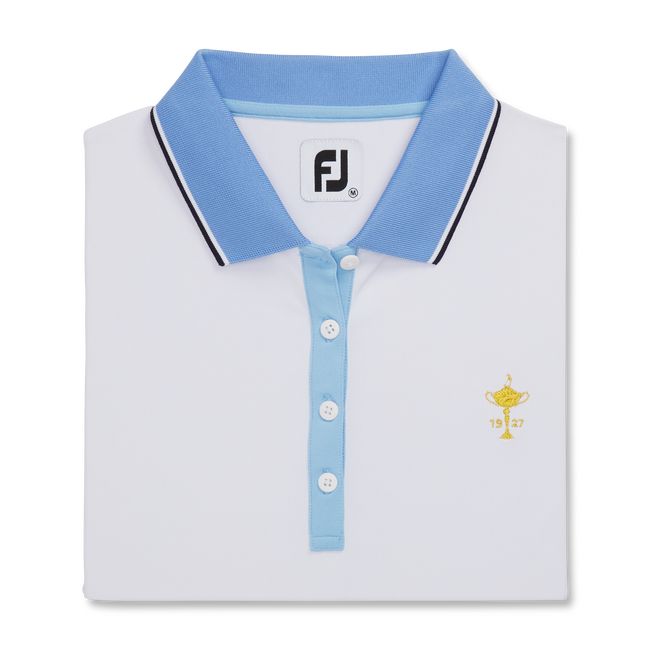 Camicie Footjoy 1927 Trophy Solid With Stripe Trim Donna Bianche Blu Chiaro | GNZUBIQ-89