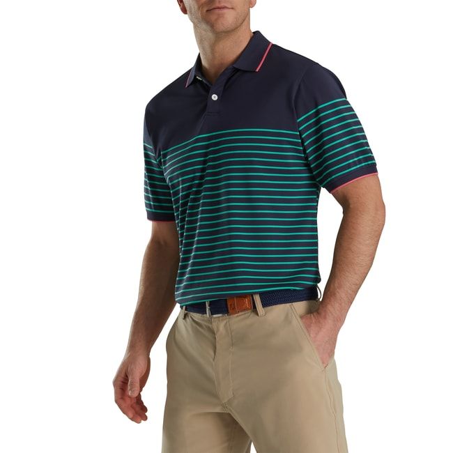 Camicie Footjoy Breton Stripe Stretch Pique Knit Collar Uomo Blu Marino Verdi | KOPSGWF-28