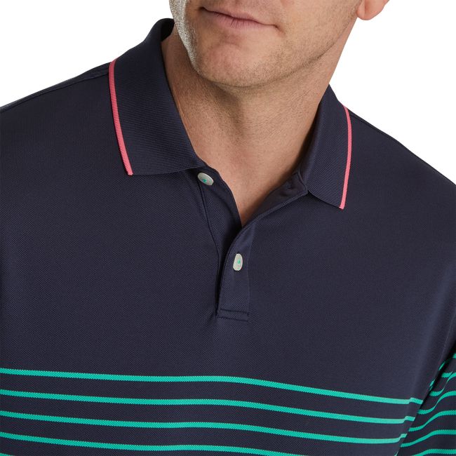 Camicie Footjoy Breton Stripe Stretch Pique Knit Collar Uomo Blu Marino Verdi | KOPSGWF-28