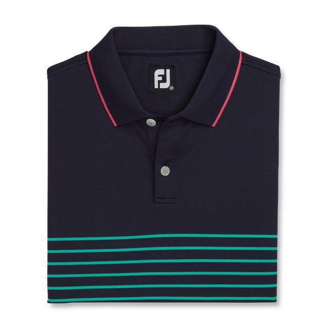 Camicie Footjoy Breton Stripe Stretch Pique Knit Collar Uomo Blu Marino Verdi | KOPSGWF-28