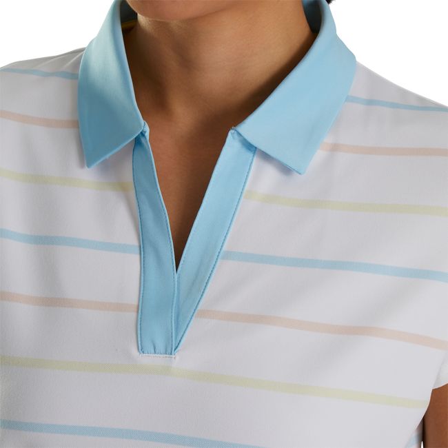 Camicie Footjoy Cap Sleeve Birdseye Stripe Donna Bianche Blu | QUARCYM-34