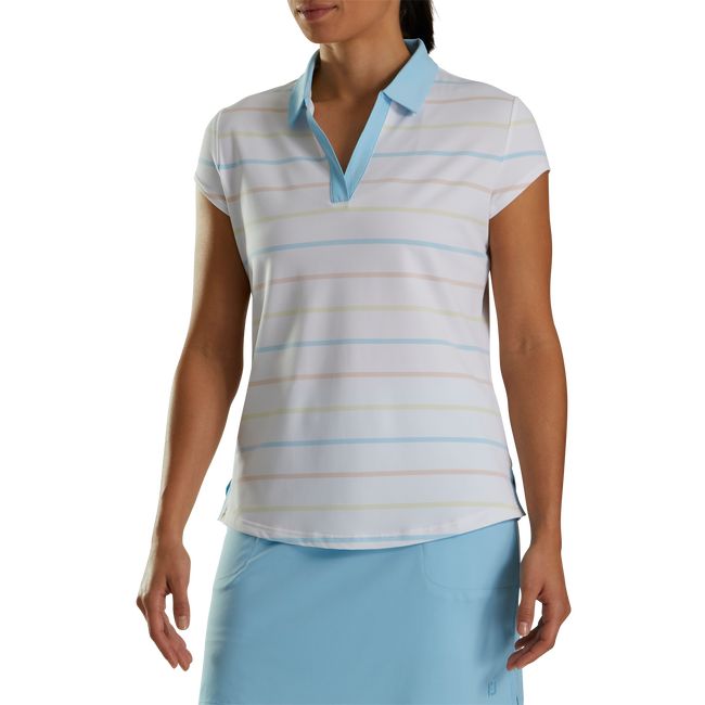 Camicie Footjoy Cap Sleeve Birdseye Stripe Donna Bianche Blu | QUARCYM-34