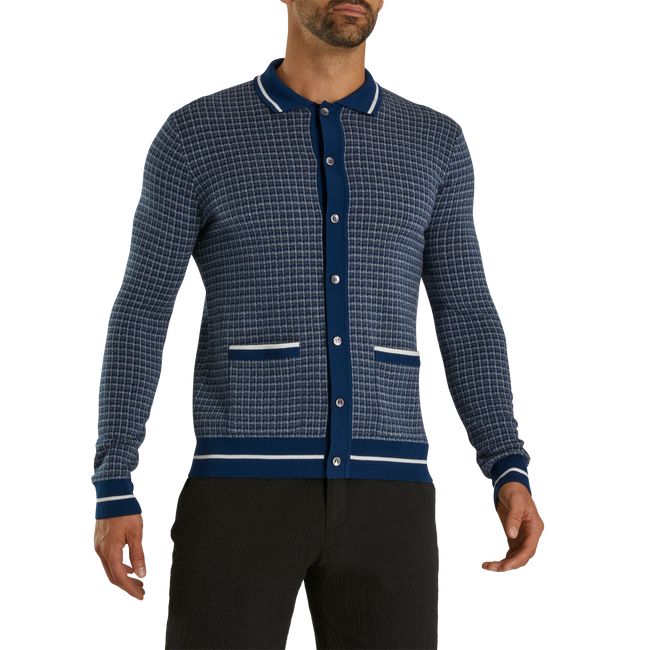 Camicie Footjoy Full-Placket Long Sleeve Maglia Polo Uomo Blu Marino | BHIEPSN-15