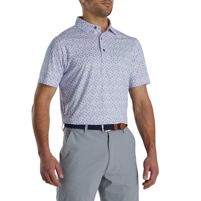 Camicie Footjoy Ginnastica Fit Beach Print Lisle Self Collar Uomo Rosa Blu | TOAVGCD-04