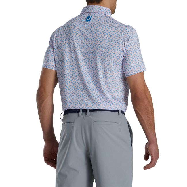 Camicie Footjoy Ginnastica Fit Beach Print Lisle Self Collar Uomo Rosa Blu | TOAVGCD-04