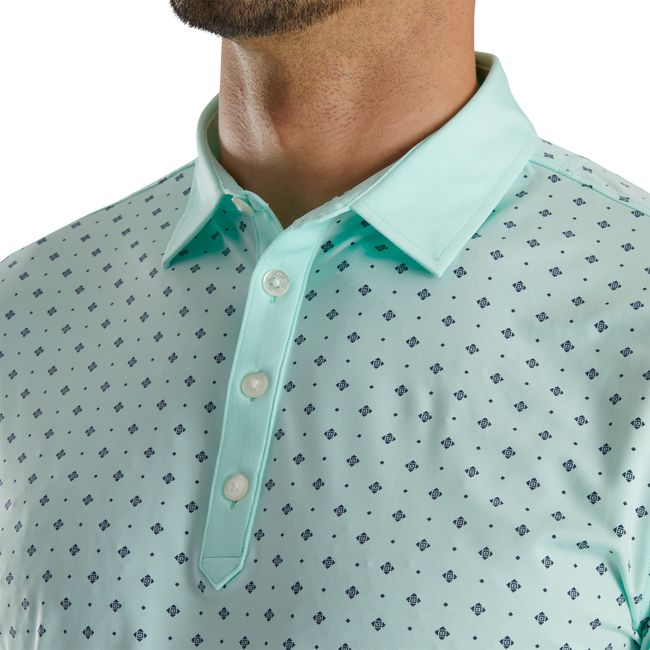 Camicie Footjoy Ginnastica Fit Deco Print Self Collar Uomo Menta | OBUXIJZ-50