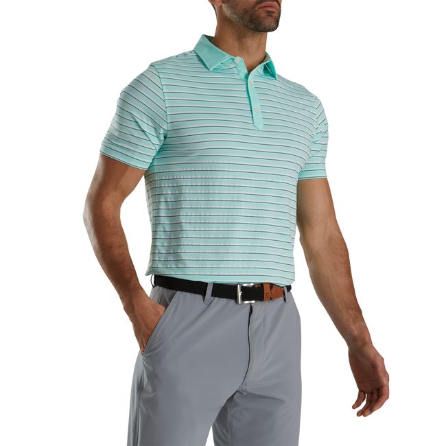 Camicie Footjoy Ginnastica Fit Multi-Stripe Lisle Self Collar Uomo Verde Acqua | IHDBKTE-63