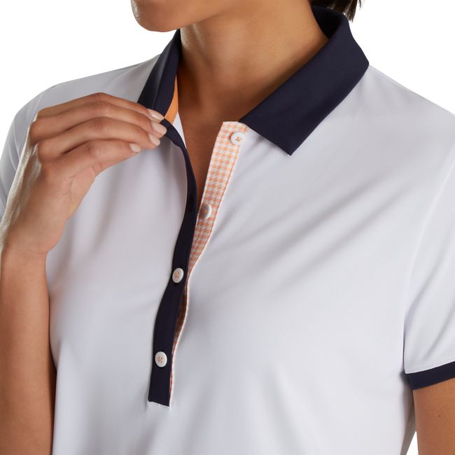 Camicie Footjoy Houndstooth Print Trim Donna Bianche Blu Marino | MORSBQK-83