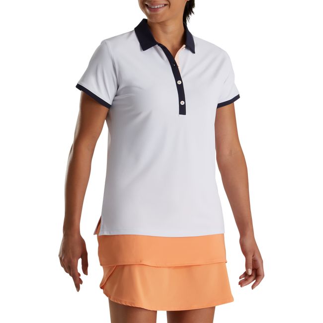 Camicie Footjoy Houndstooth Print Trim Donna Bianche Blu Marino | MORSBQK-83