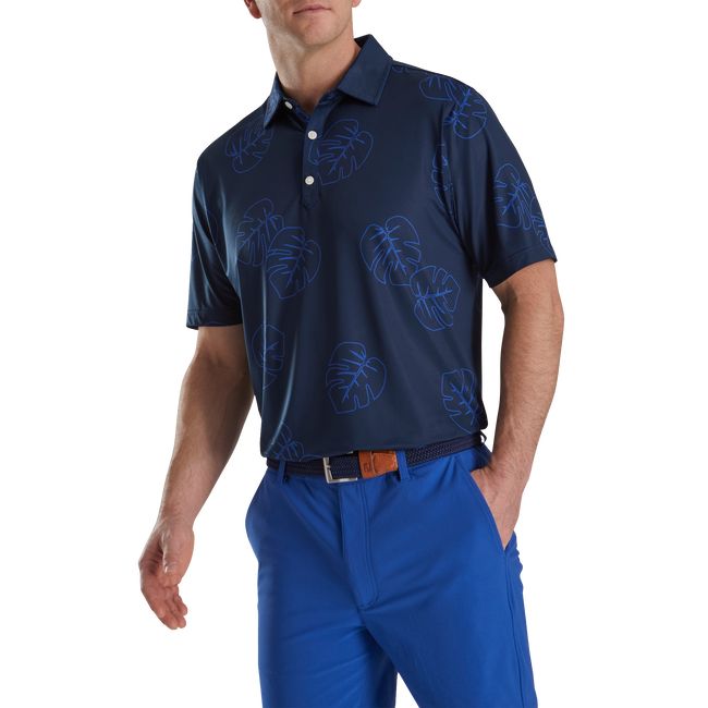 Camicie Footjoy Jungle Leaf Print Lisle Self Collar Uomo Blu Marino | KRTAQED-82