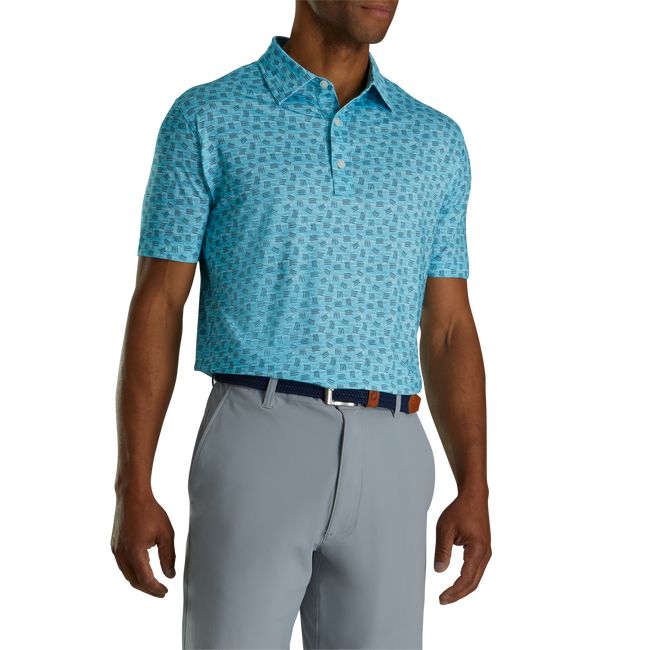 Camicie Footjoy Lisle Sketched Print Self Collar Uomo Verde Acqua | QHLIUFV-70