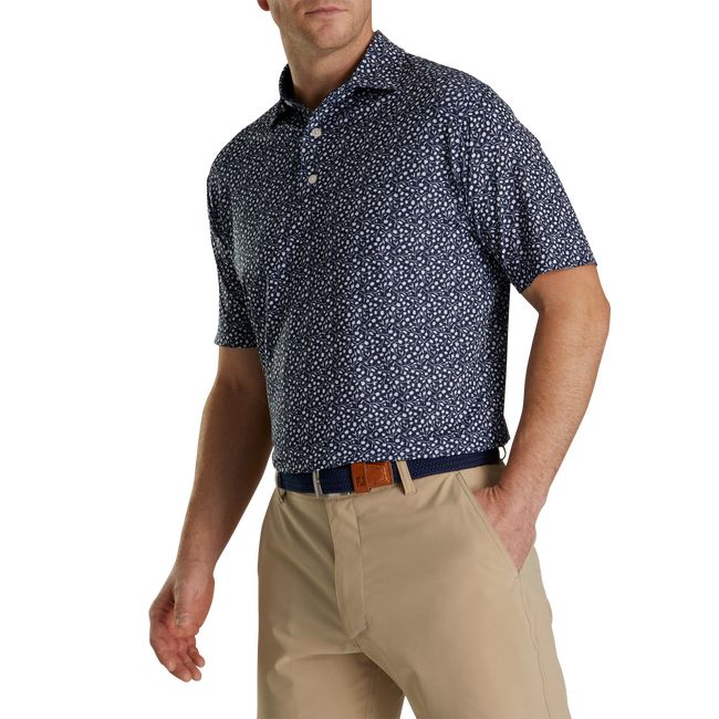 Camicie Footjoy Lisle Tossed Tulips Self Collar Uomo Blu Marino Bianche | ZWTNEOH-12