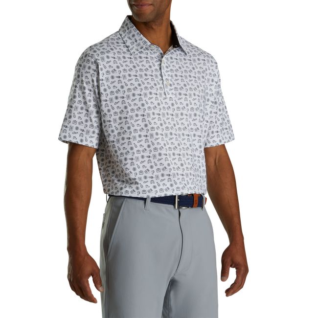 Camicie Footjoy Lisle Travel Print Self Collar Uomo Bianche Nere | EKOTLUC-08