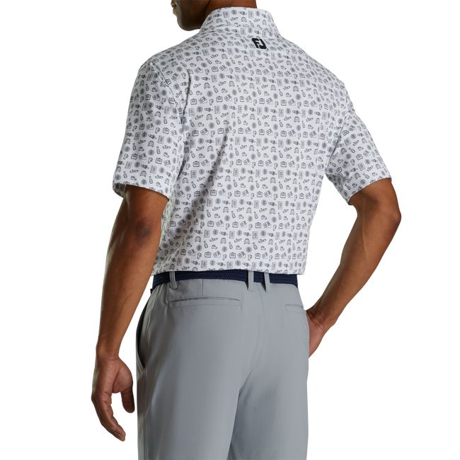 Camicie Footjoy Lisle Travel Print Self Collar Uomo Bianche Nere | EKOTLUC-08