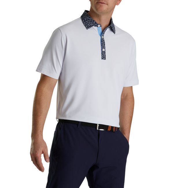 Camicie Footjoy Pique Tulip Trim Stretch Lisle Collar Uomo Bianche Blu Marino | LOTMDNA-53