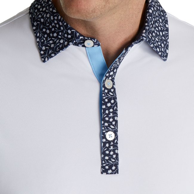 Camicie Footjoy Pique Tulip Trim Stretch Lisle Collar Uomo Bianche Blu Marino | LOTMDNA-53