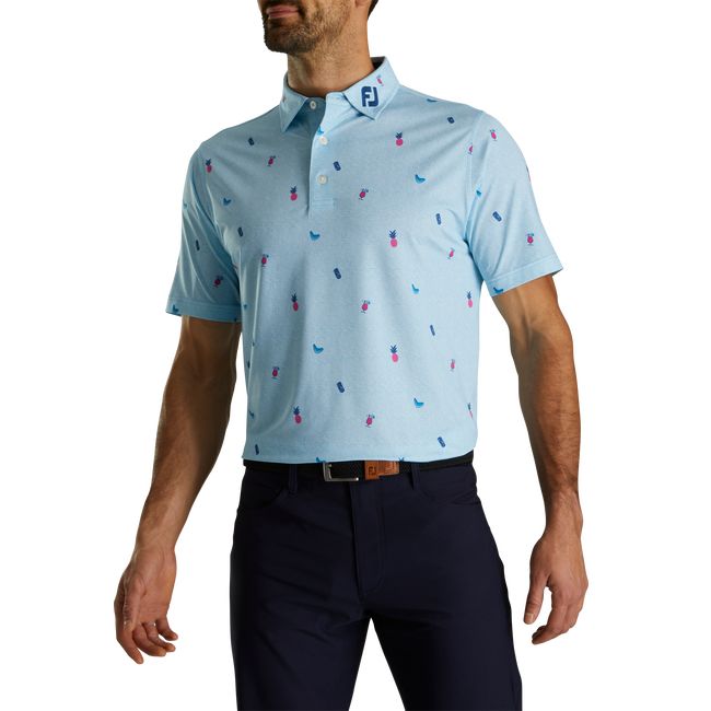 Camicie Footjoy Tiki Print Lisle Self Collar Uomo Blu | IGBPKDE-38