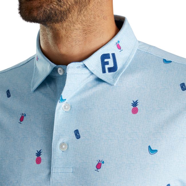 Camicie Footjoy Tiki Print Lisle Self Collar Uomo Blu | IGBPKDE-38