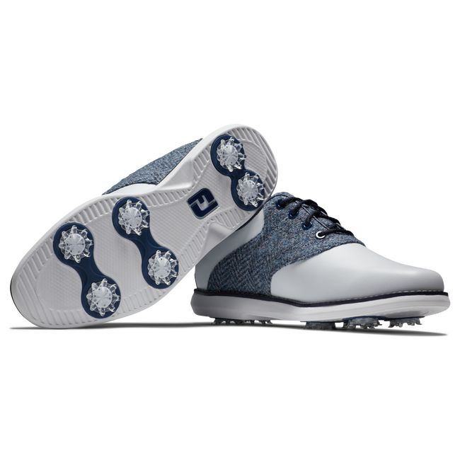 Scarpe Golf Chiodate Footjoy Lewis Traditions Donna Bianche Blu | ZSBXNDY-65