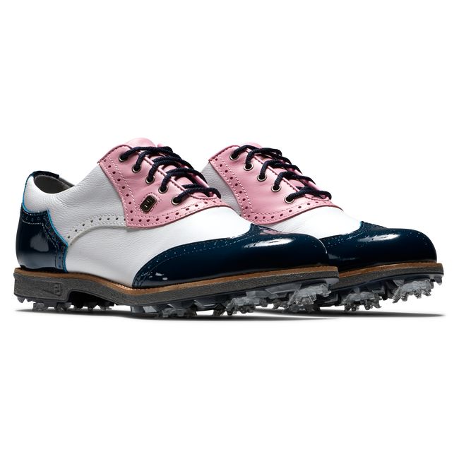 Scarpe Golf Chiodate Footjoy Myjoys Premiere Series - Shield Tip Donna Bianche Rosa Blu Marino | BIDRFJG-71