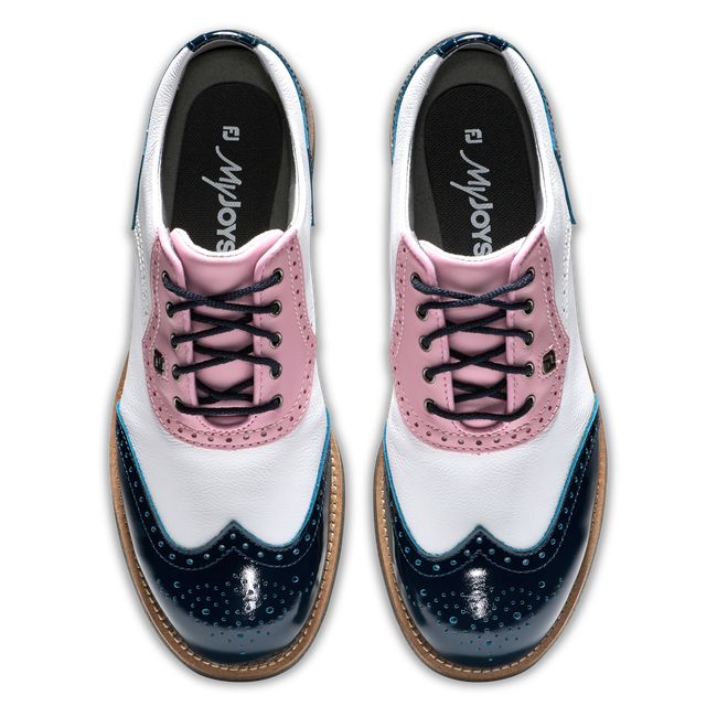 Scarpe Golf Chiodate Footjoy Myjoys Premiere Series - Shield Tip Donna Bianche Rosa Blu Marino | BIDRFJG-71