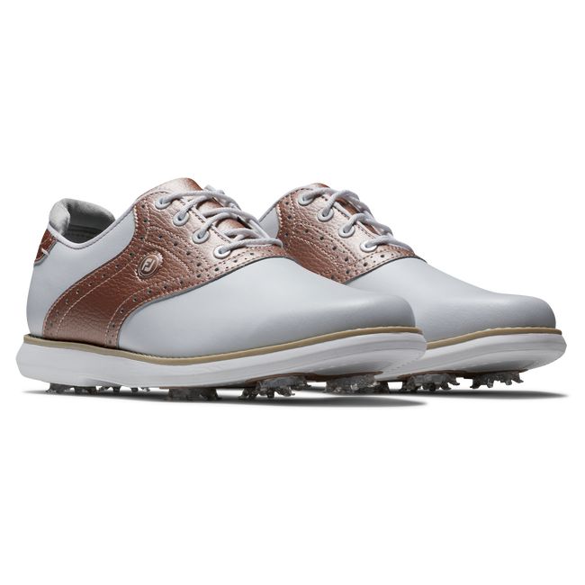 Scarpe Golf Chiodate Footjoy Traditions Donna Bianche Rosa Oro | ARJIDFK-81