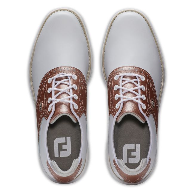 Scarpe Golf Chiodate Footjoy Traditions Donna Bianche Rosa Oro | ARJIDFK-81