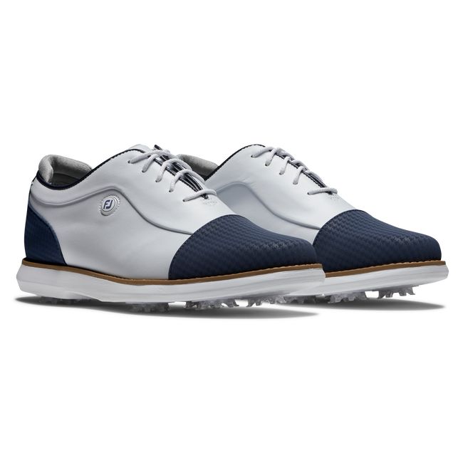 Scarpe Golf Chiodate Footjoy Traditions Cap Punta Donna Bianche Blu Marino | GYXOREZ-49