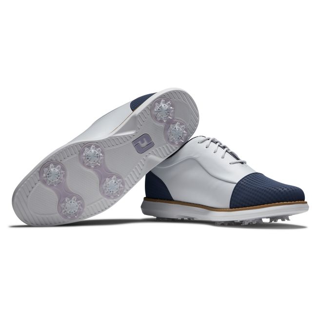 Scarpe Golf Chiodate Footjoy Traditions Cap Punta Donna Bianche Blu Marino | GYXOREZ-49