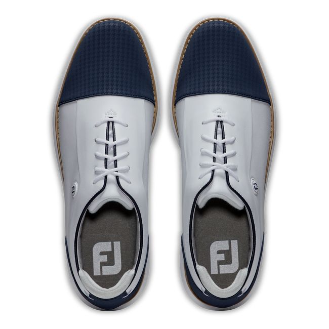 Scarpe Golf Chiodate Footjoy Traditions Cap Punta Donna Bianche Blu Marino | GYXOREZ-49