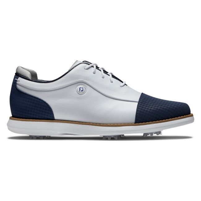 Scarpe Golf Chiodate Footjoy Traditions Cap Punta Donna Bianche Blu Marino | GYXOREZ-49