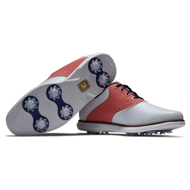 Scarpe Golf Chiodate Footjoy Traditions - Summer Classics Donna Bianche Blu | SJCOYTH-02