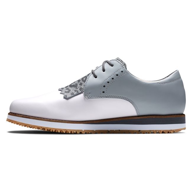 Scarpe da Golf Footjoy Sportive Retro - Kiltie Donna Bianche Grigie | VXIJNSZ-05